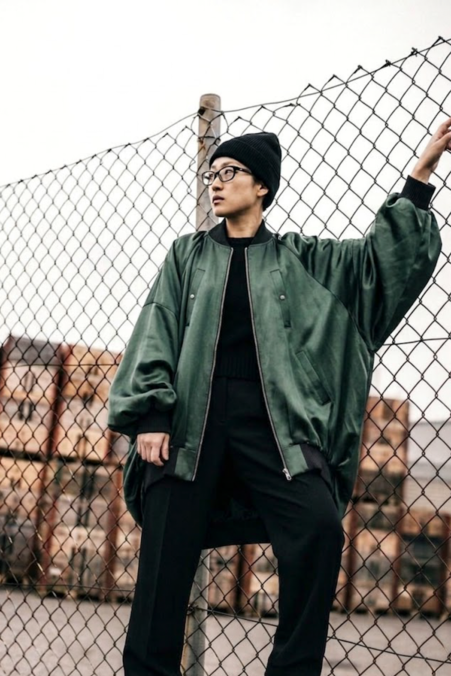 真絲緞面廓形飛行員夾克