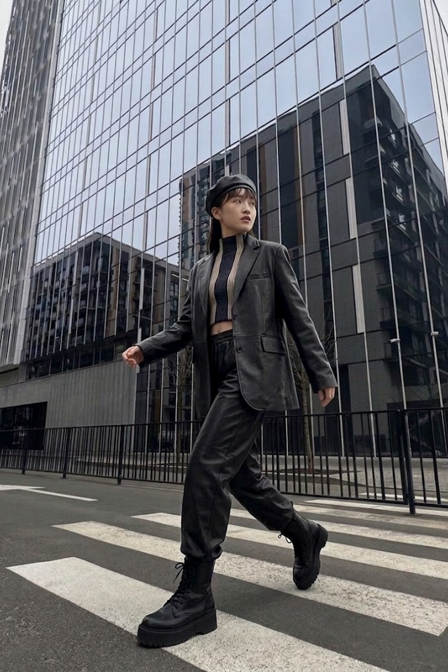 復古質感人造皮革西裝外套