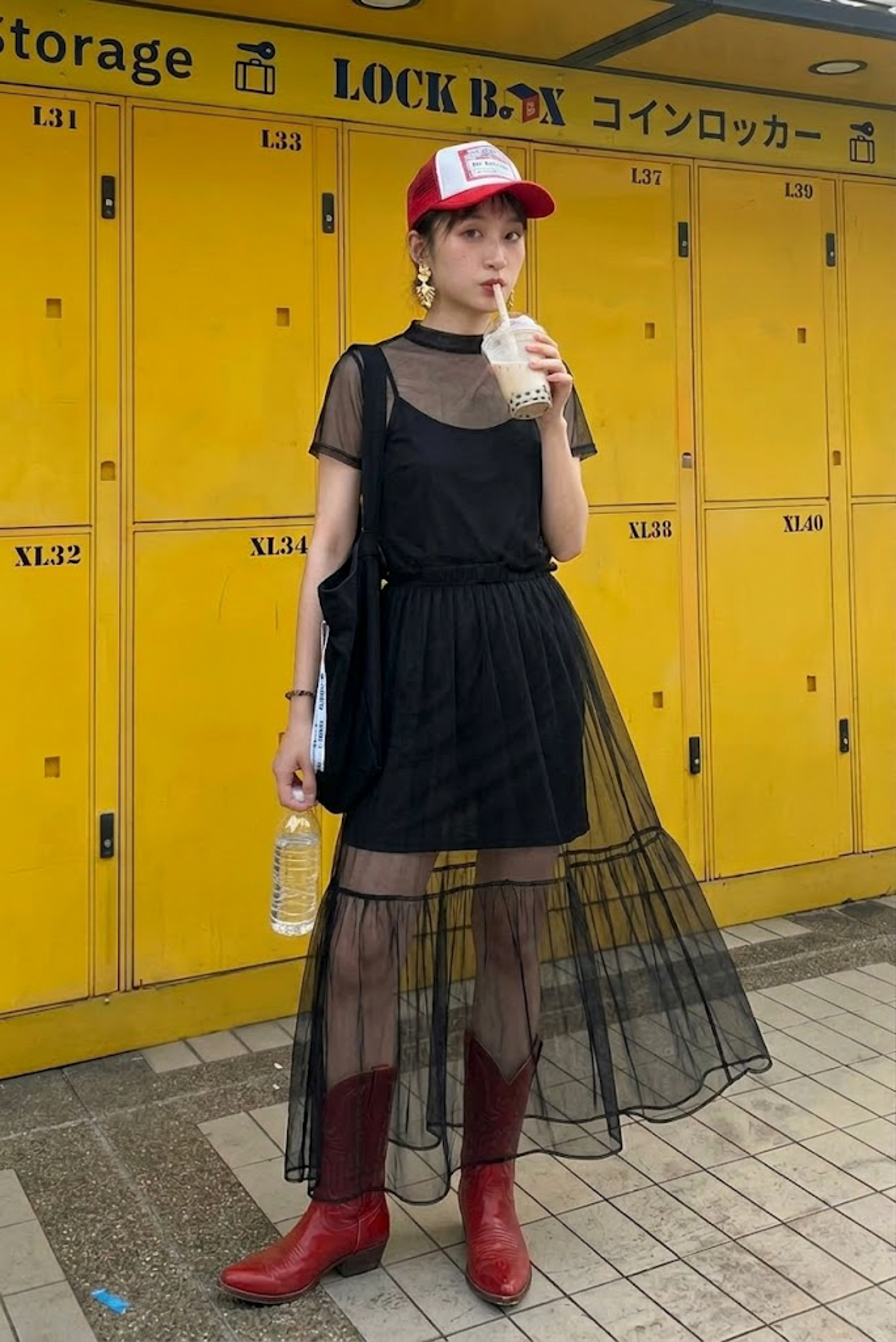 透視雪紡短袖連身洋裝