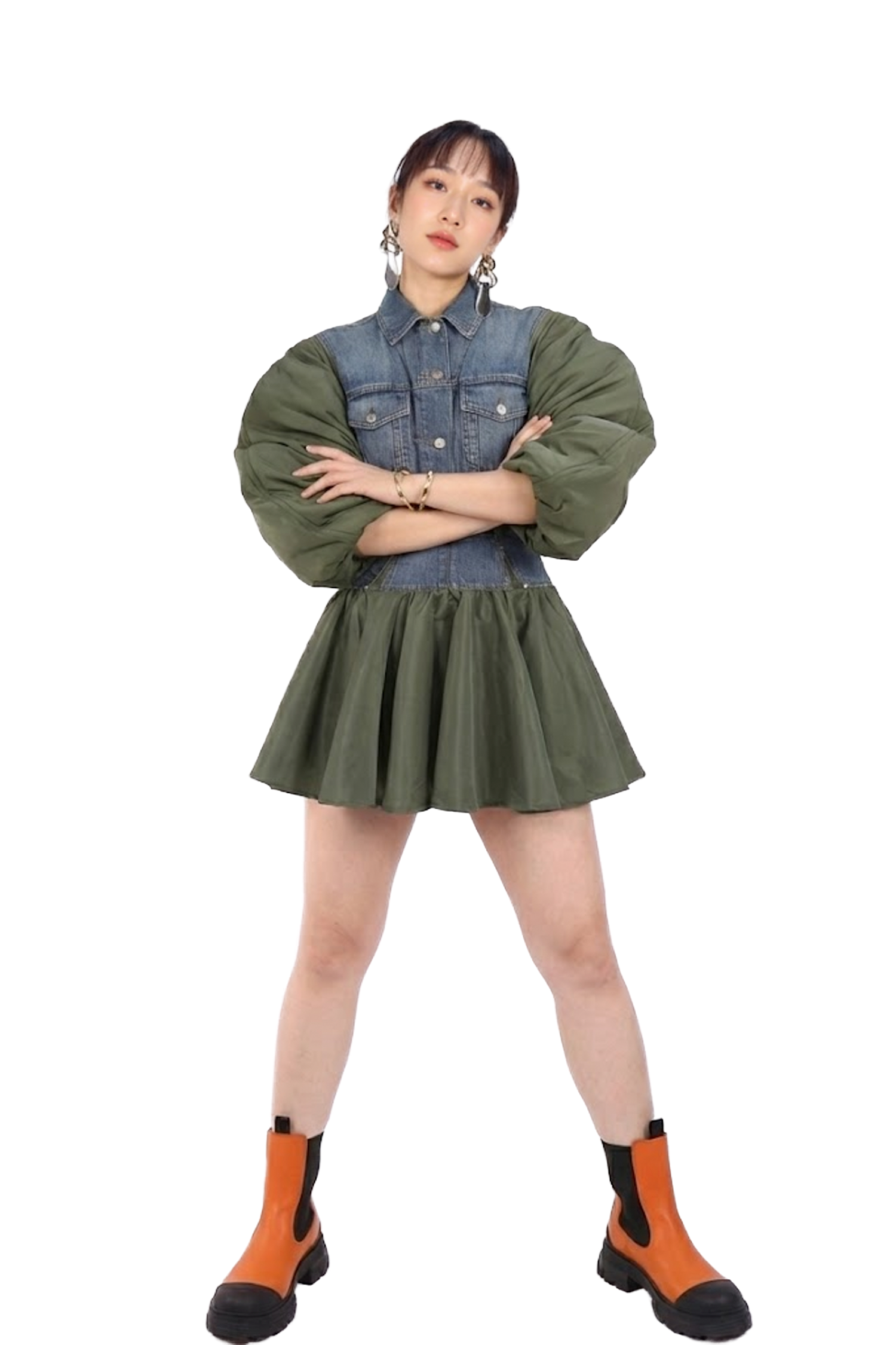 牛仔軍裝解構拼接洋裝