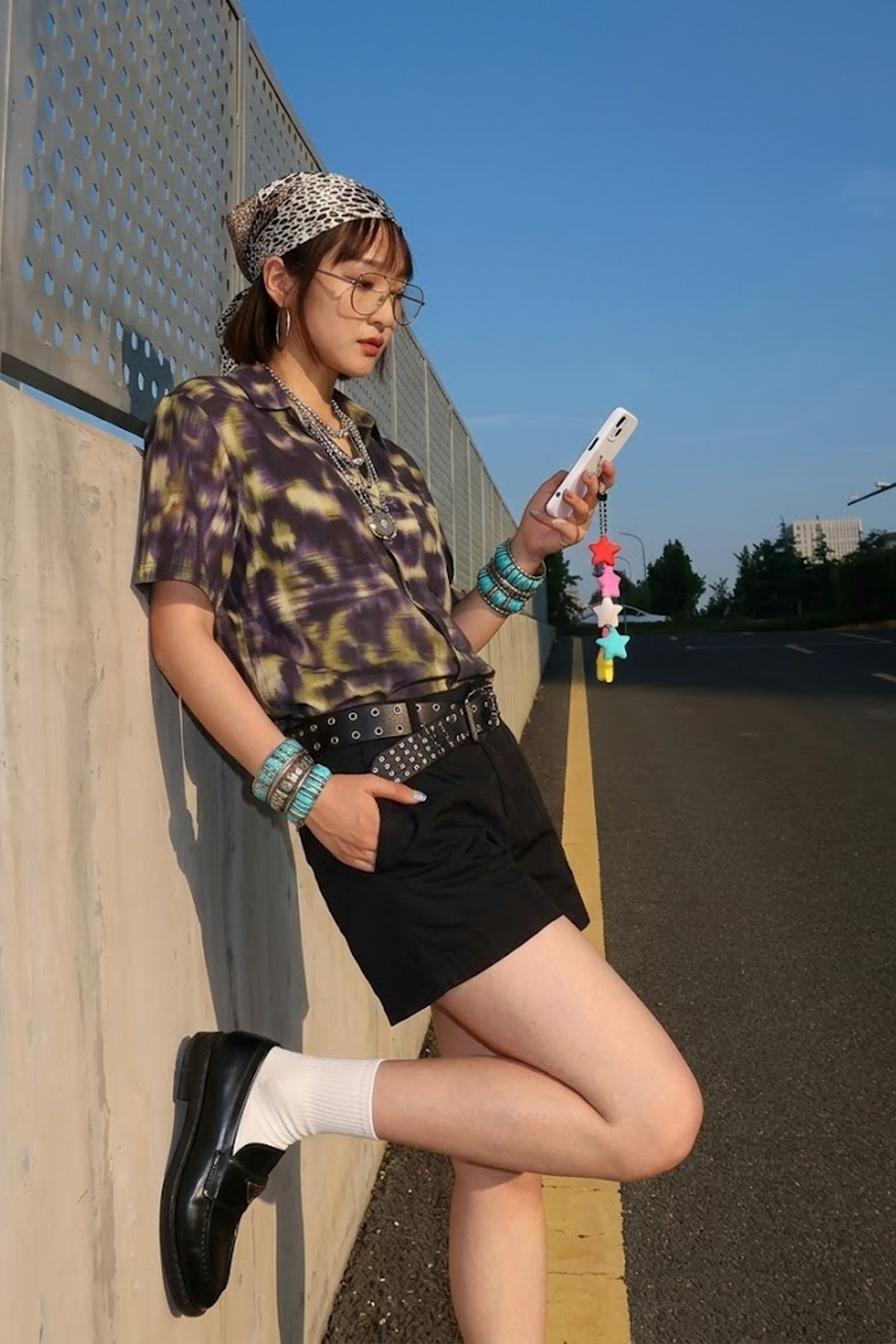 迷幻紫豹紋渲染絲滑襯衫