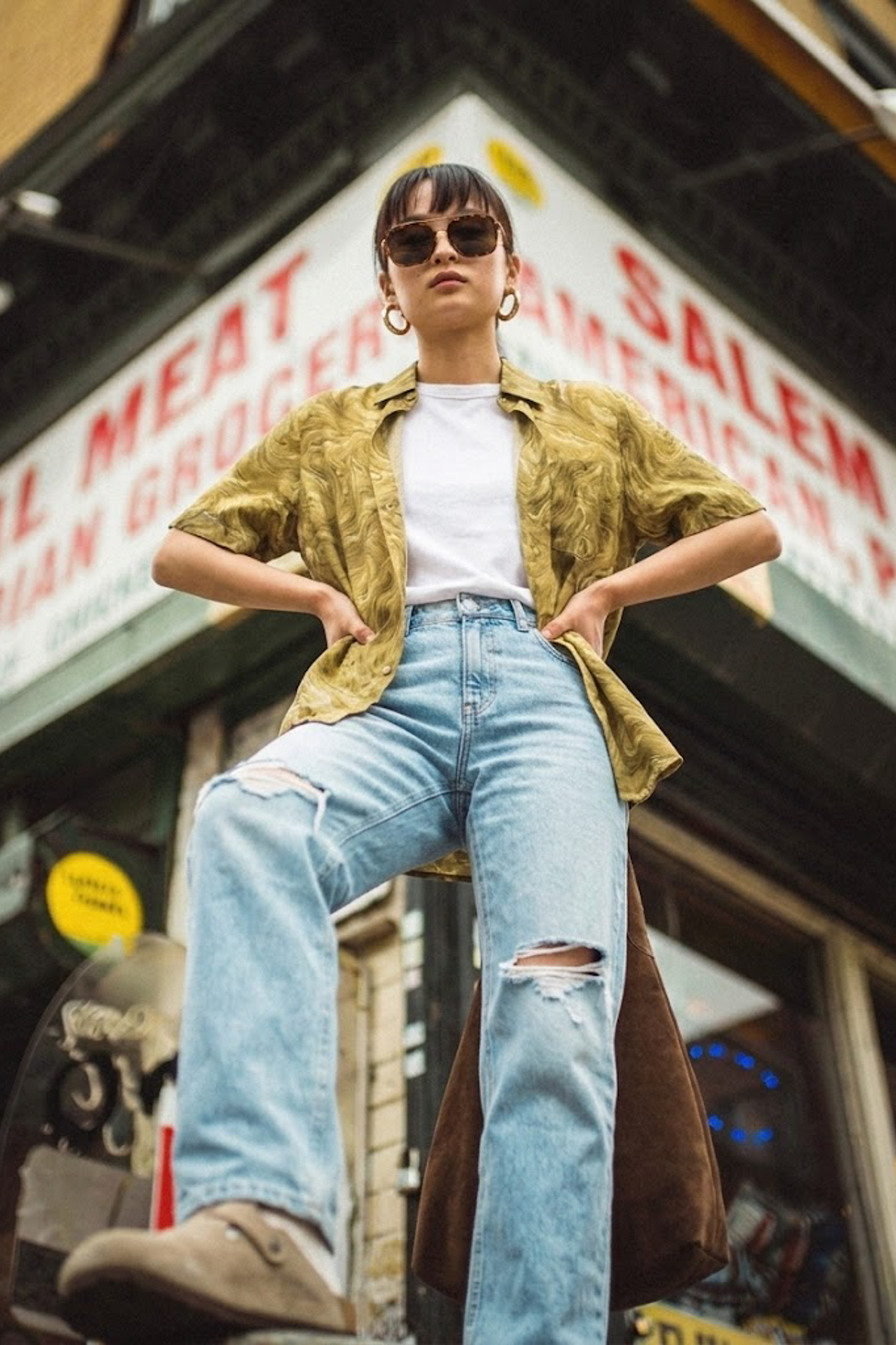 烈陽黃渲染藝術感短袖襯衫