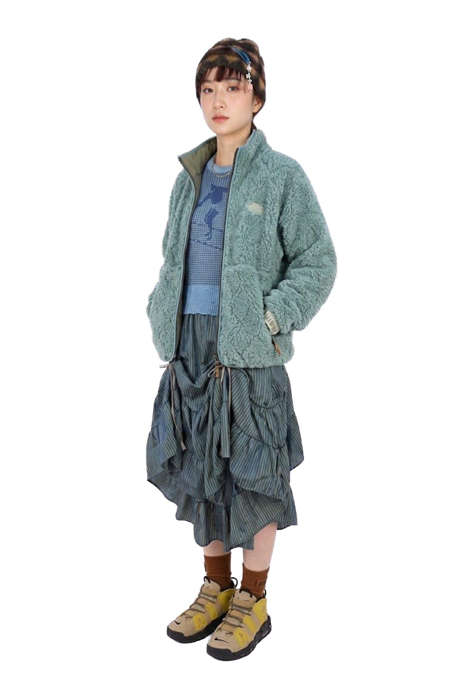 直條紋抽皺蛋糕裙