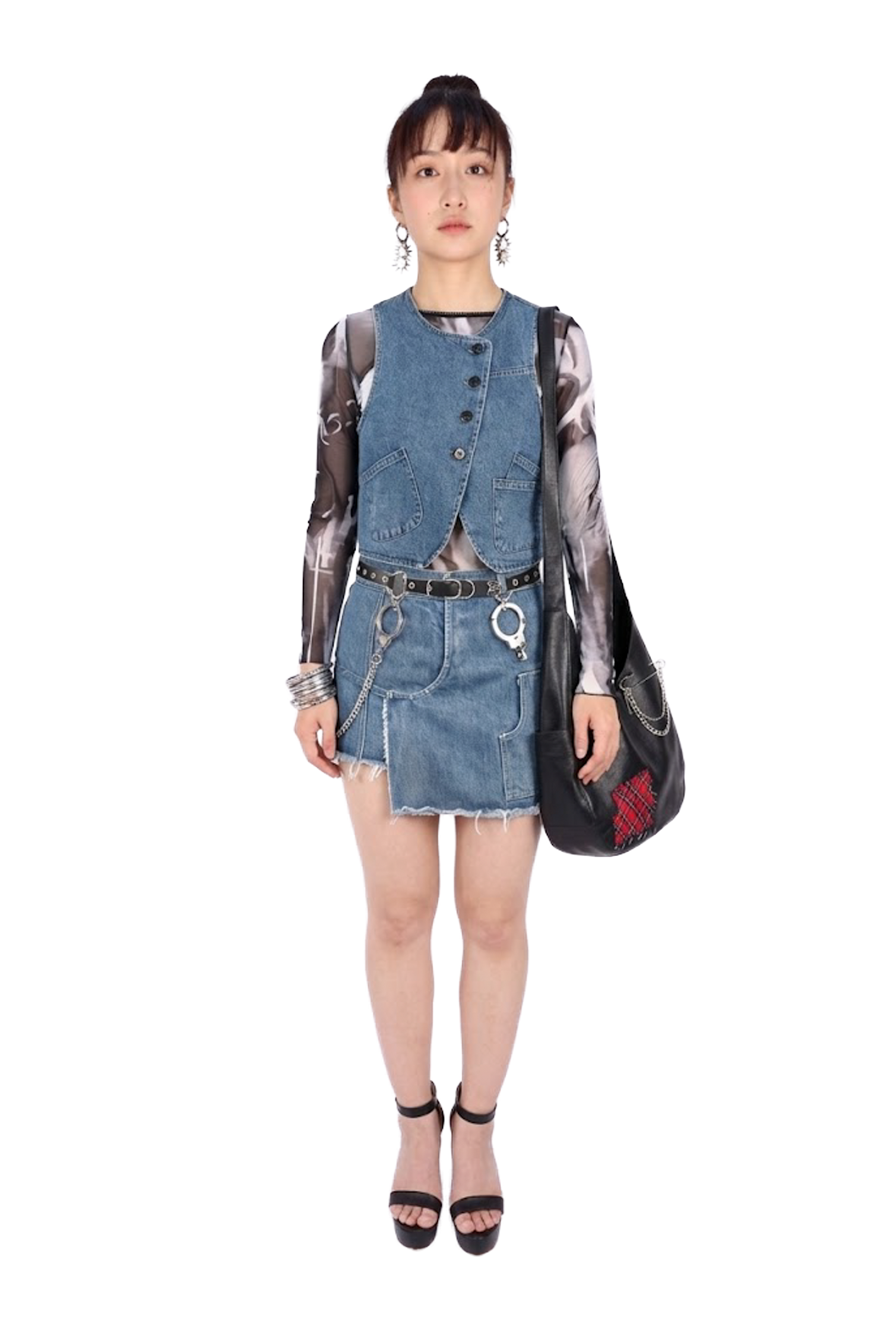 復古牛仔排釦背心