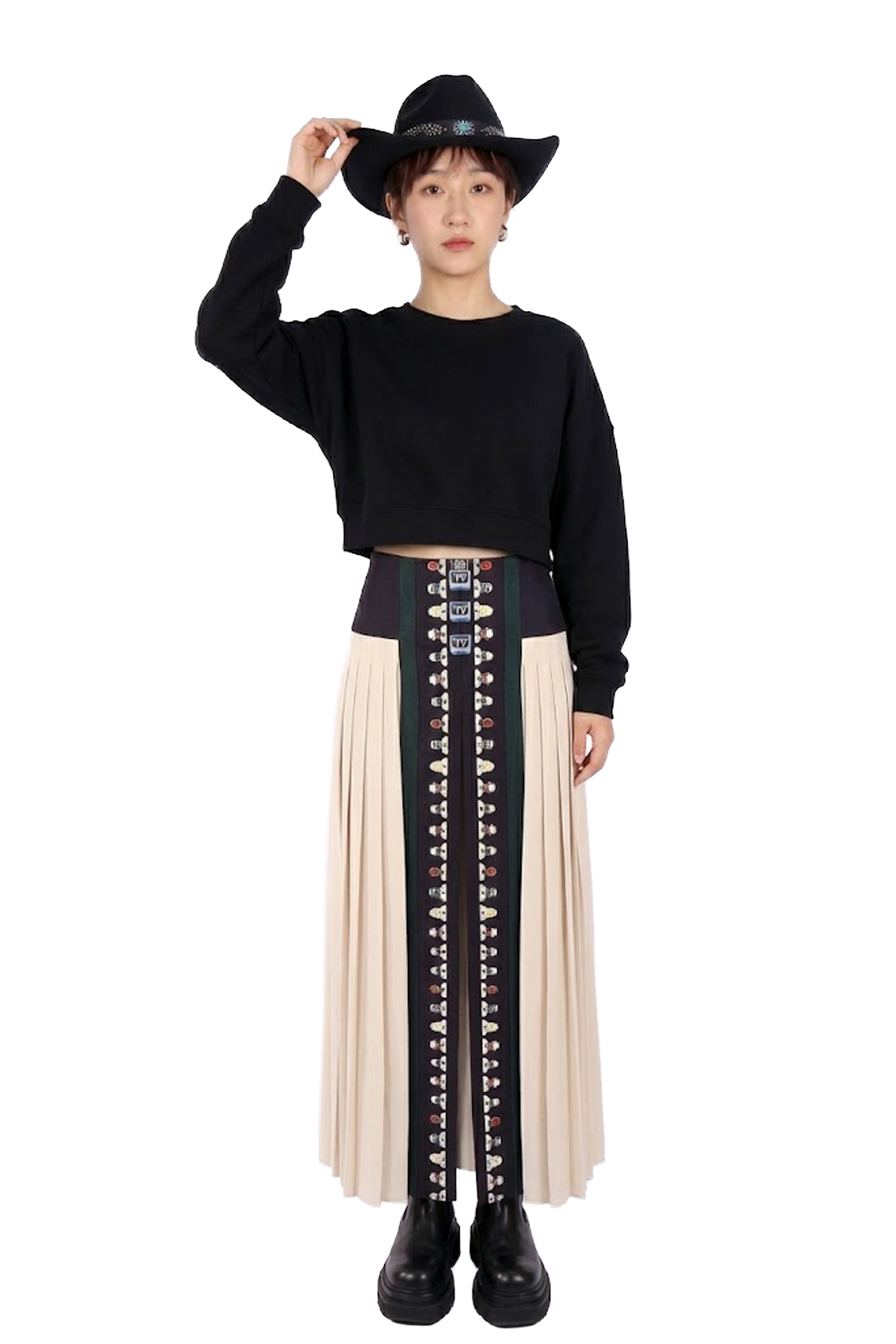 民族圖騰撞色長裙