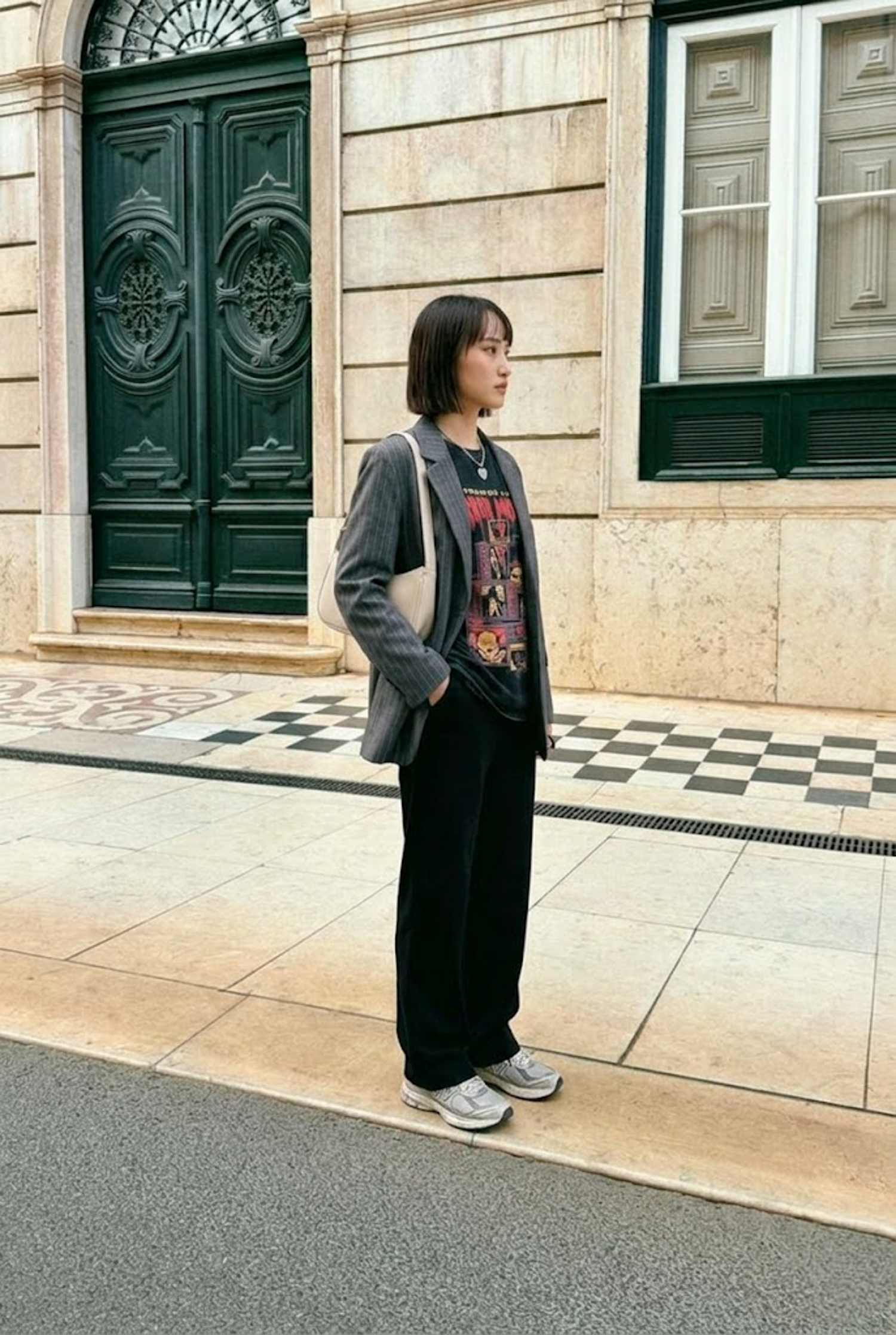 直條紋寬鬆版型西裝外套