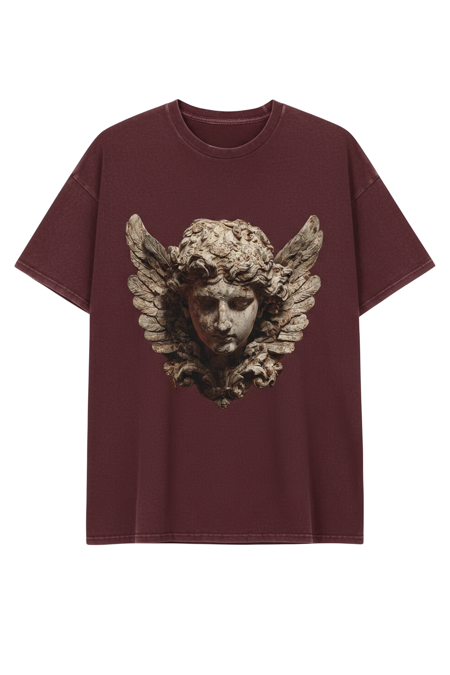 雕塑感天使印花水洗短T