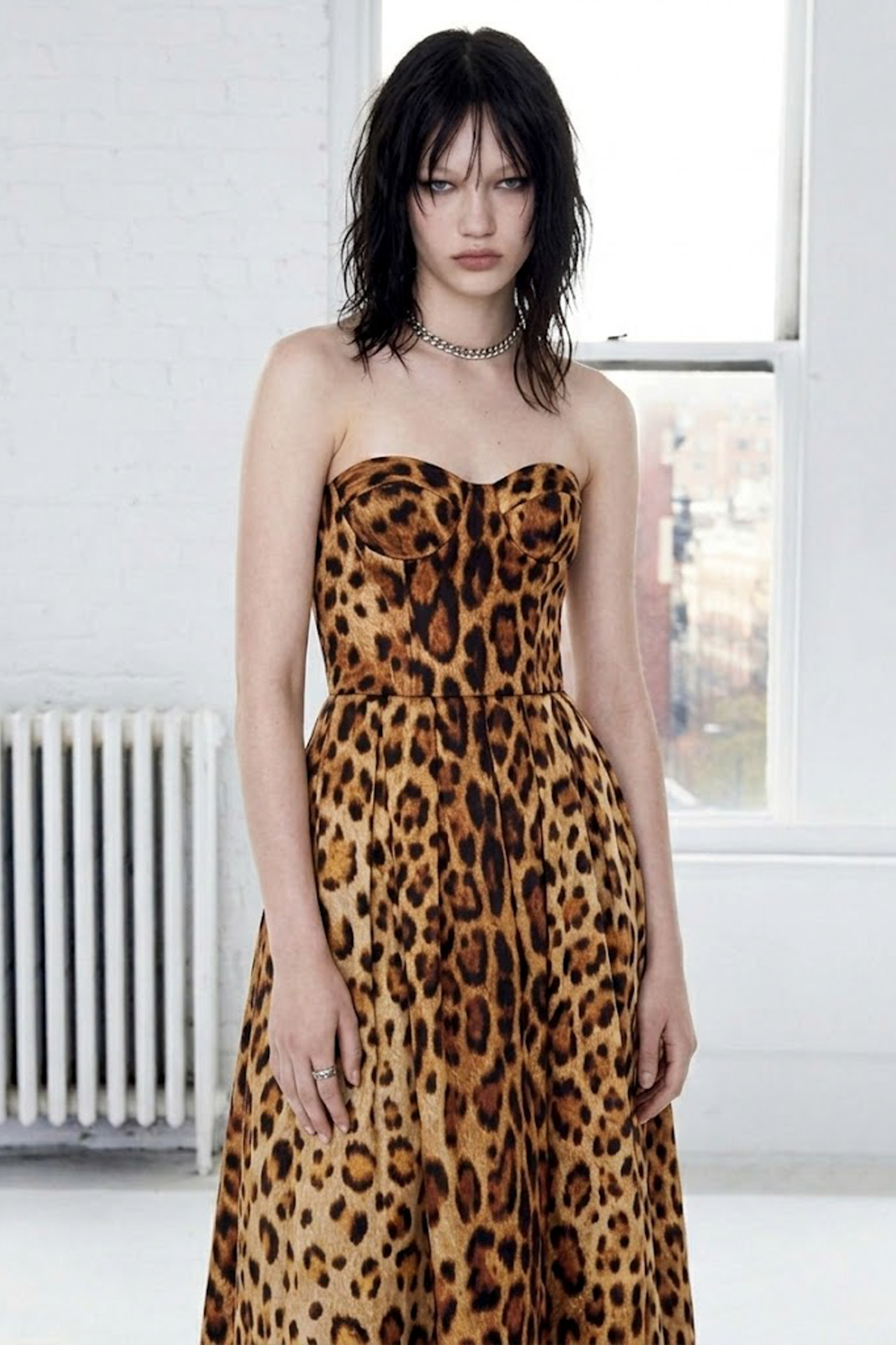 豹紋平口抹胸連身裙