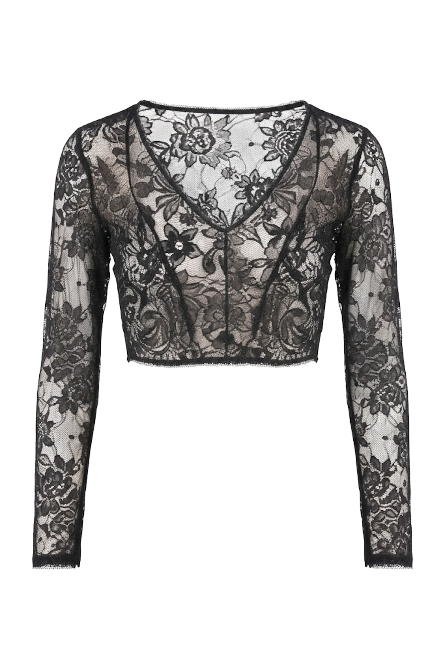 復古蕾絲 V 領短版上衣