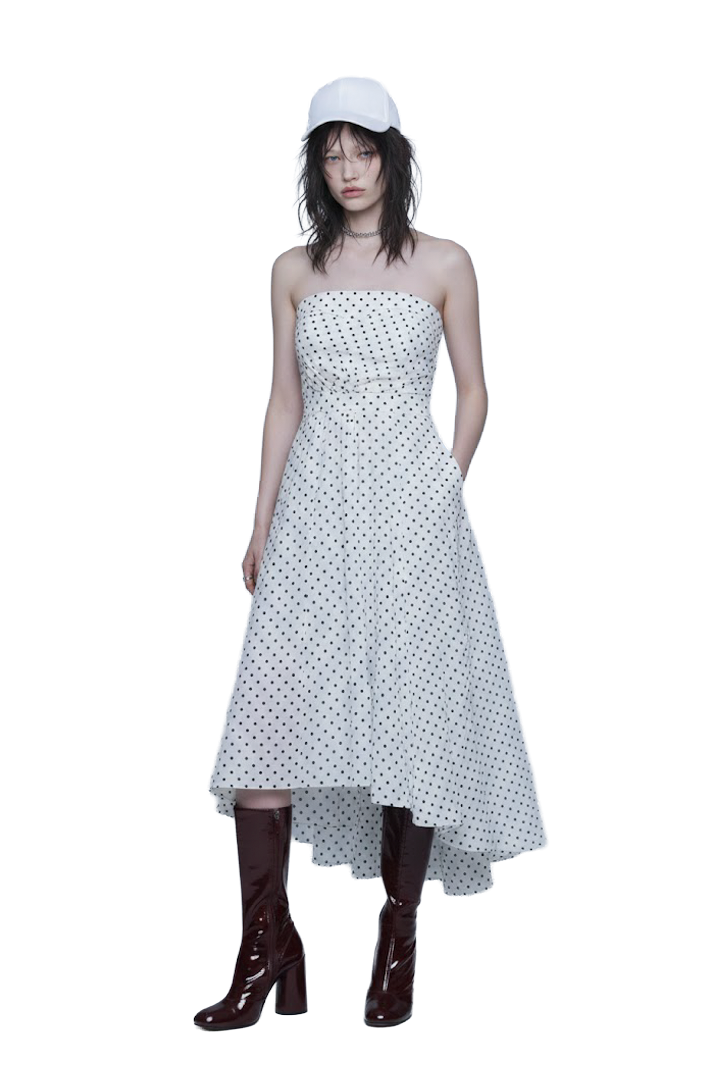 輕盈透氣棉感波點平口抹胸連身裙