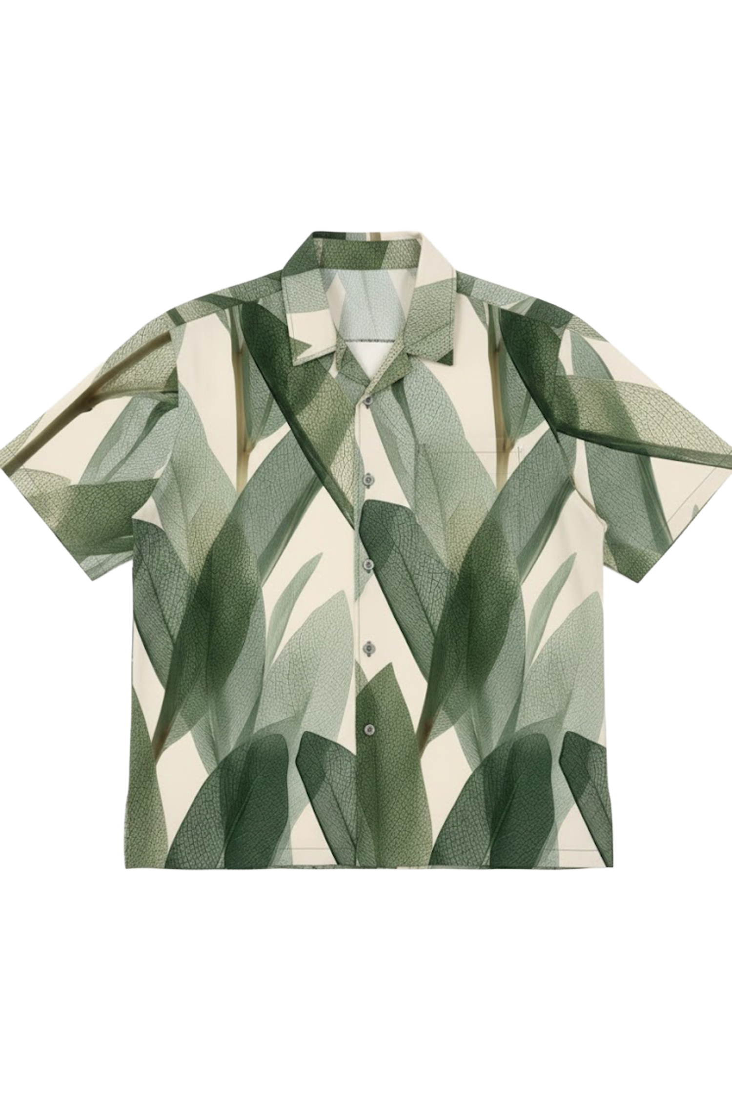植物脈絡印花古巴領襯衫
