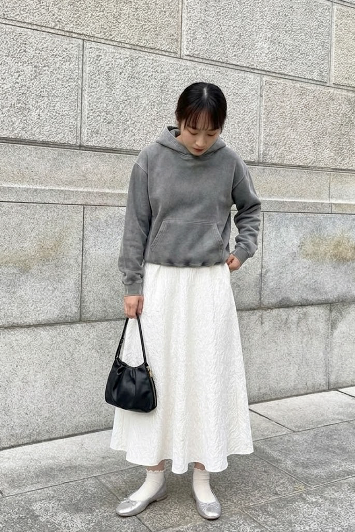 立體壓褶紋理高腰長裙