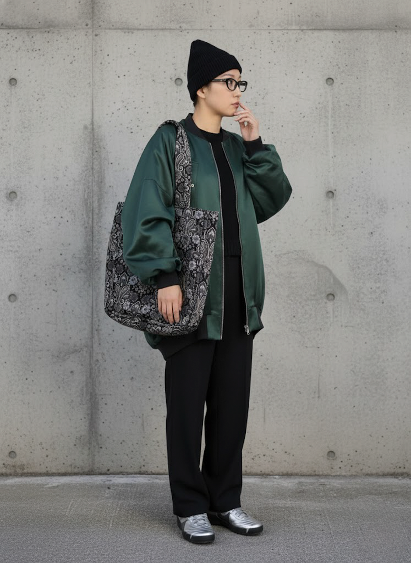 真絲緞面廓形飛行員夾克