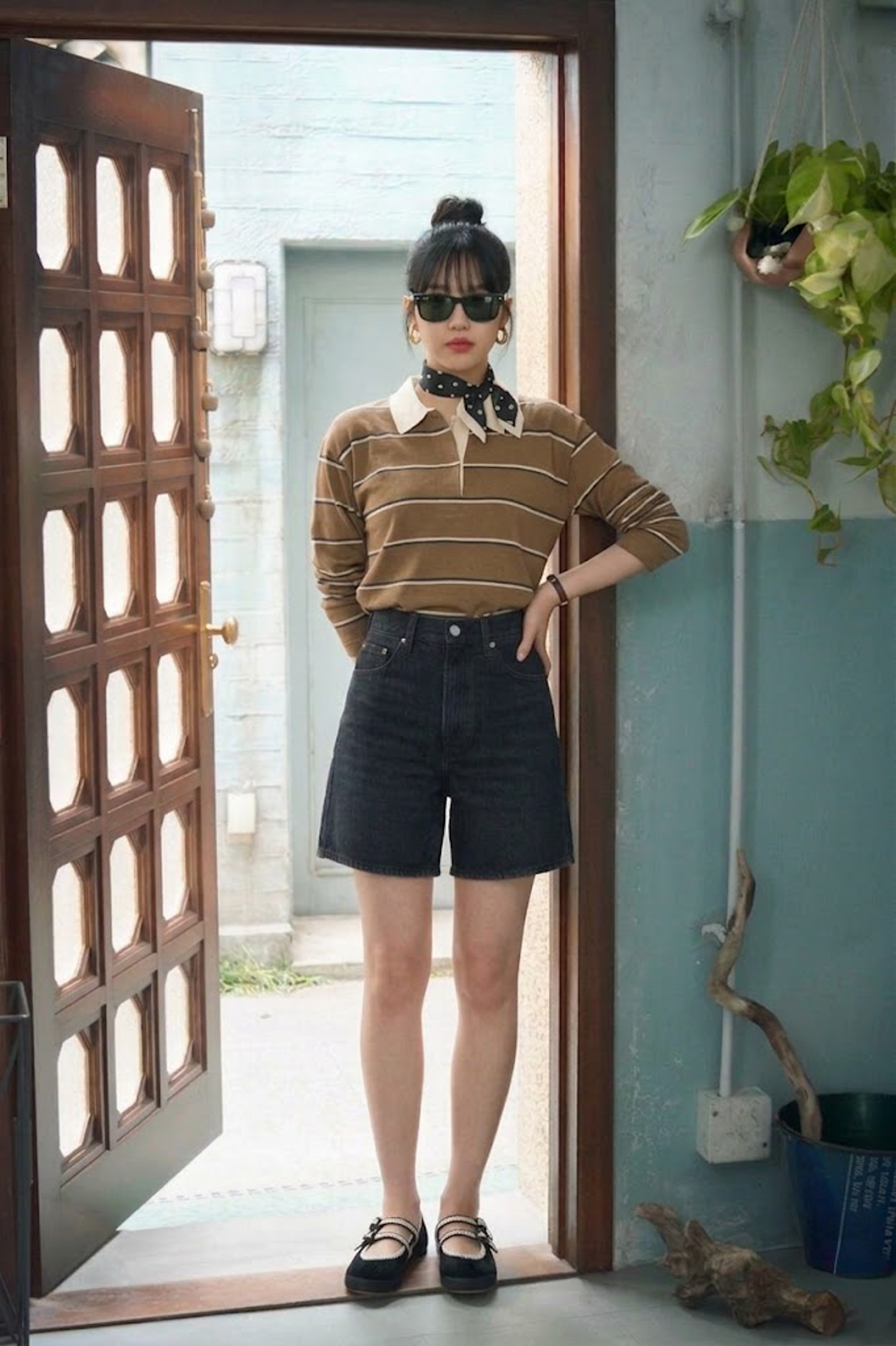 撞色翻領條紋橄欖球衫