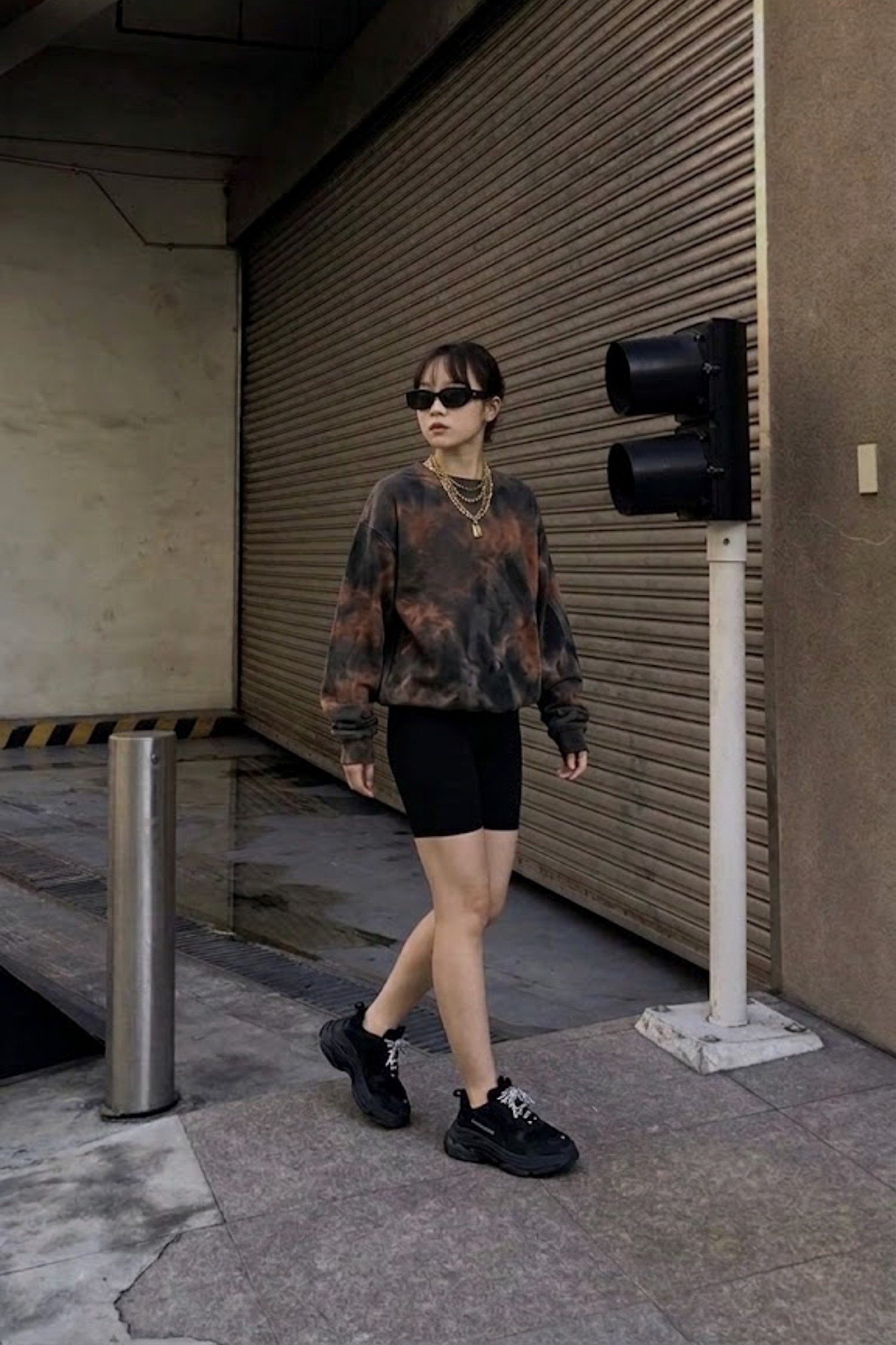 紮染效果寬鬆長袖衛衣