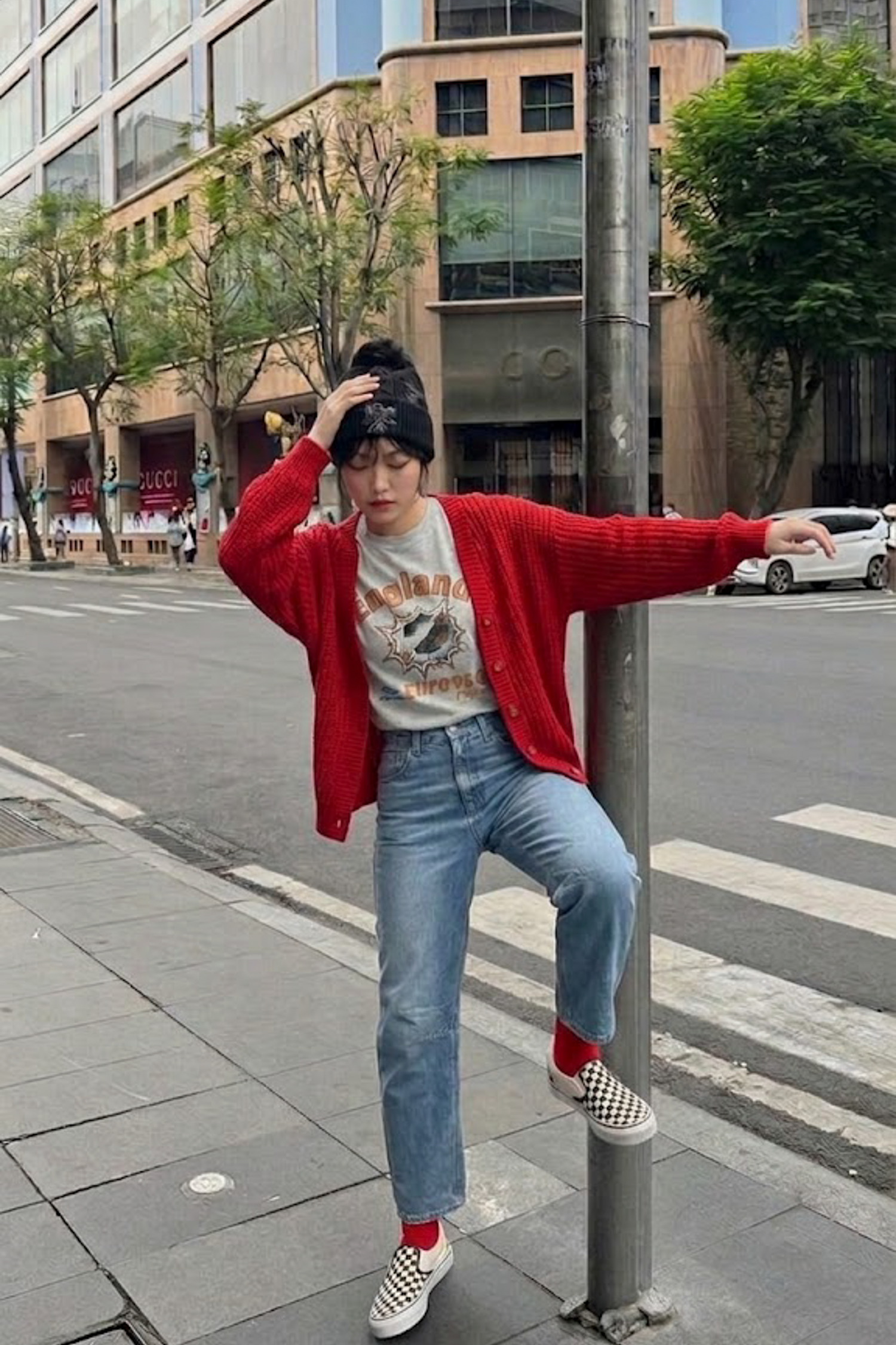 珍珠紋粗針織開襟衫