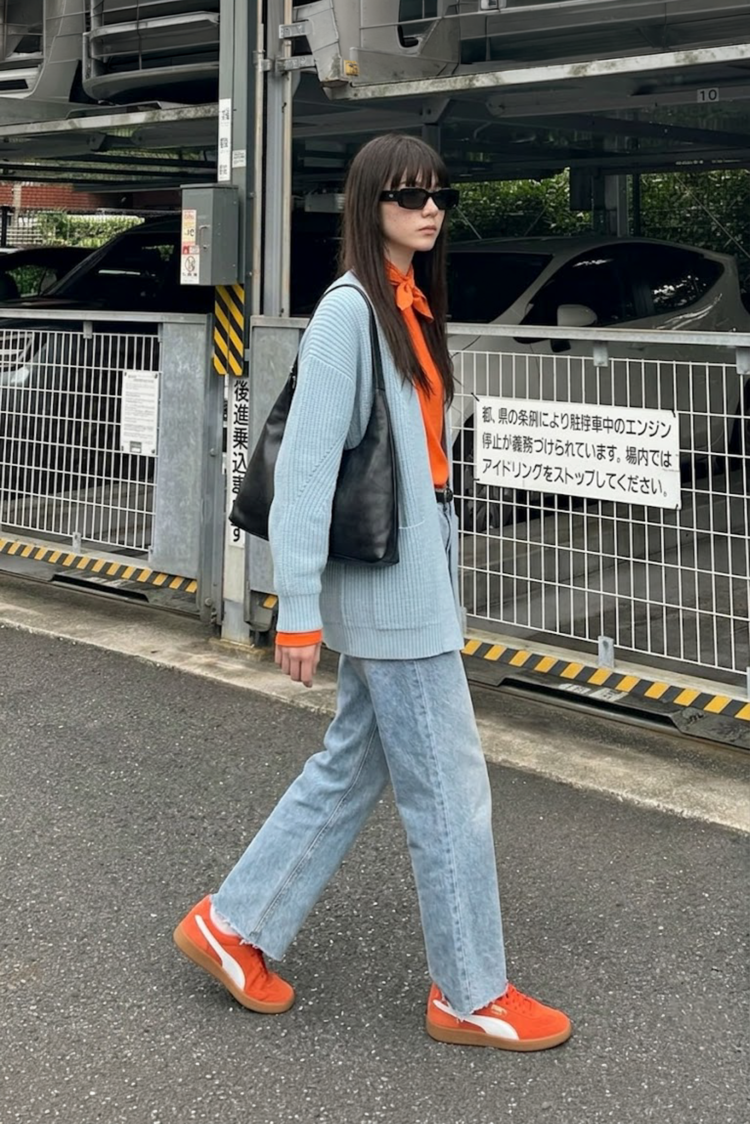 水藍粗編紋理開襟針織衫