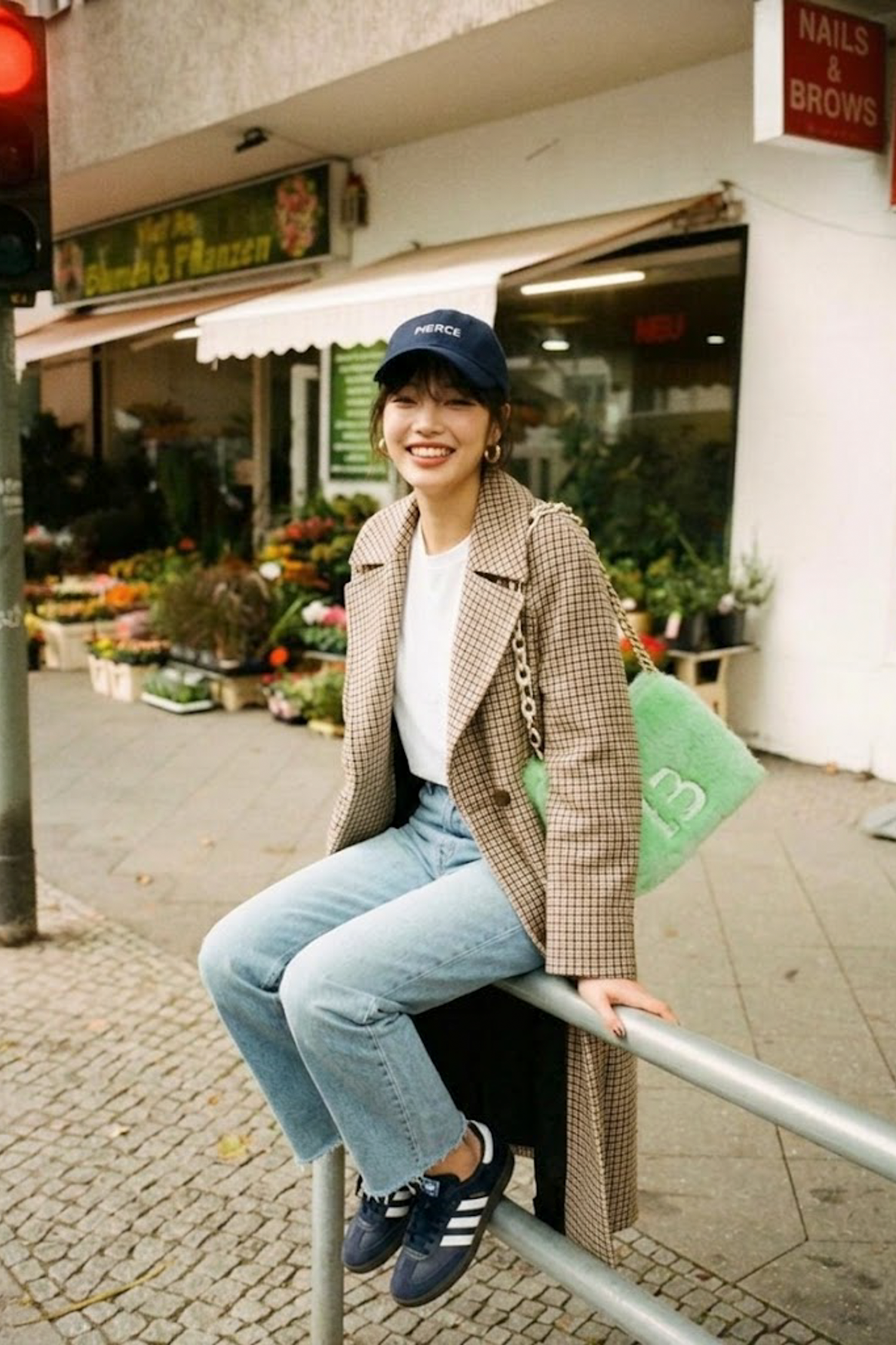 復古細格紋雙排扣長版大衣