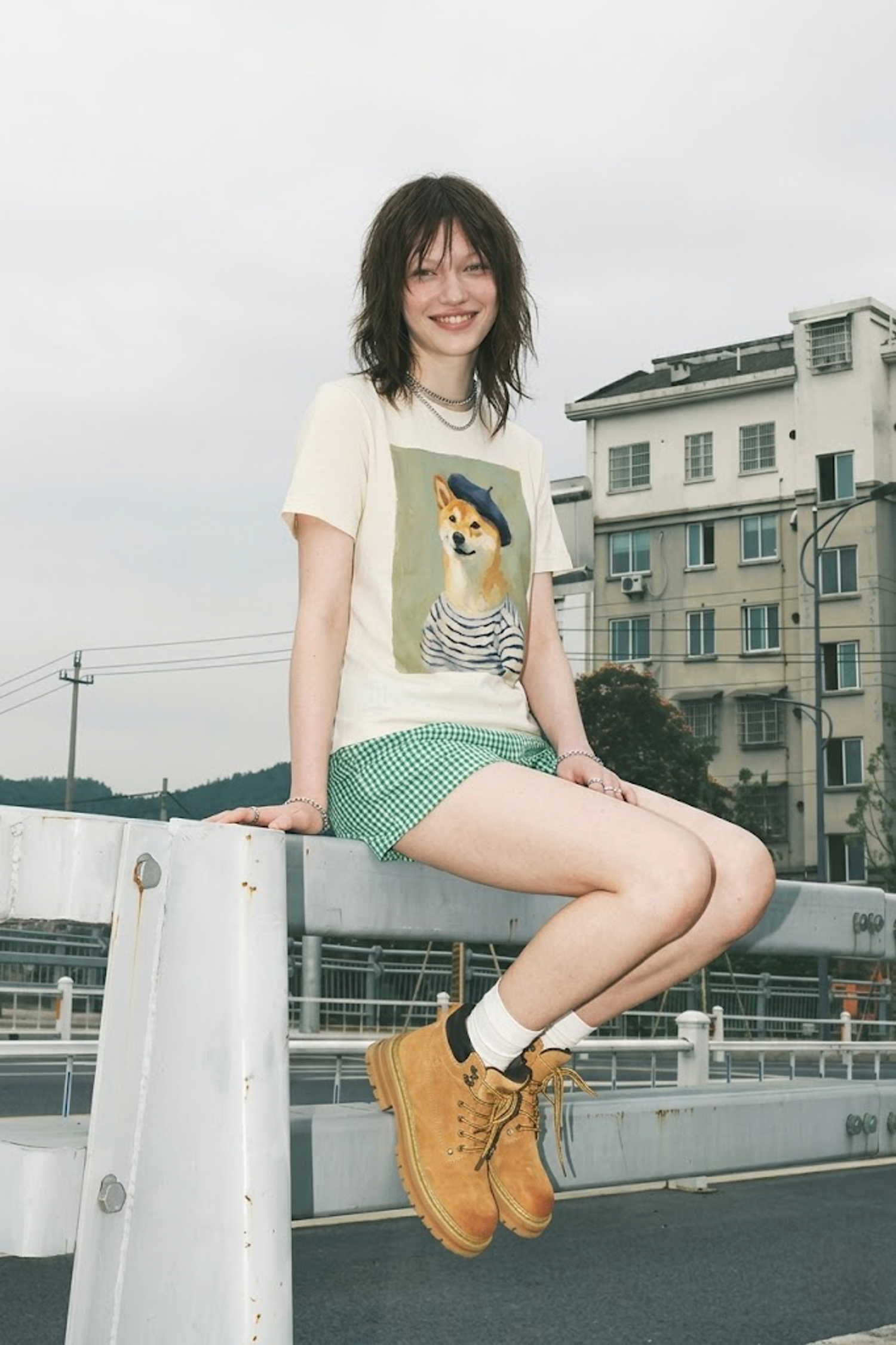 法式柴犬藝術肖像印花 T 恤