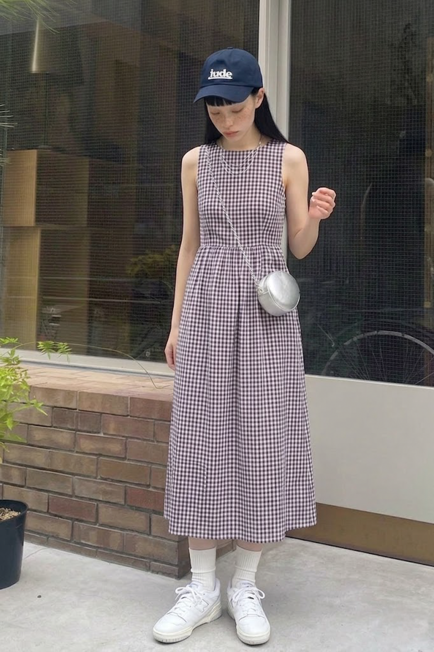 復古格紋中長版連身裙