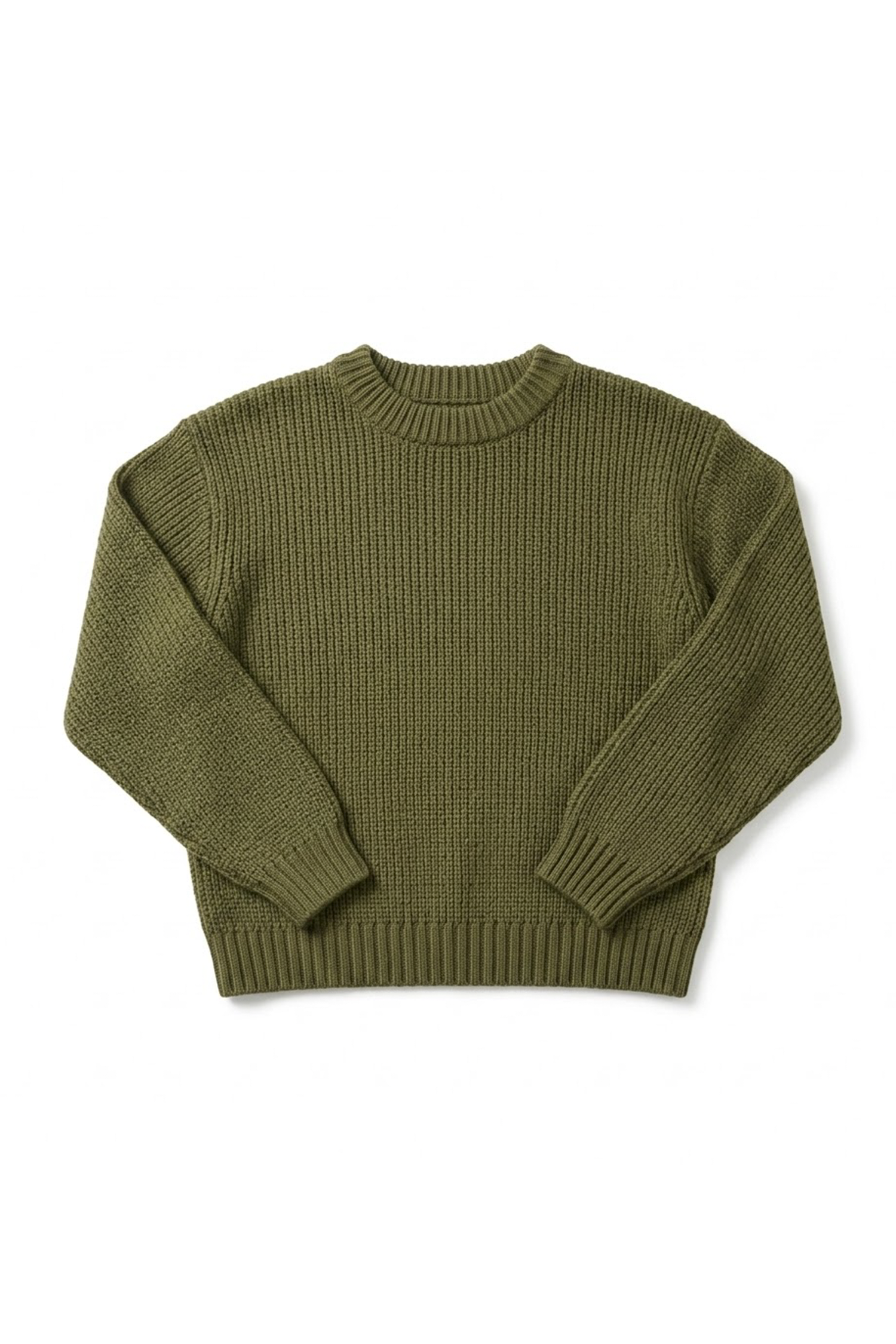 復古苔蘚綠羅紋粗針落肩圓領毛衣 (Chunky Ribbed Crewneck Knit Sweater)
