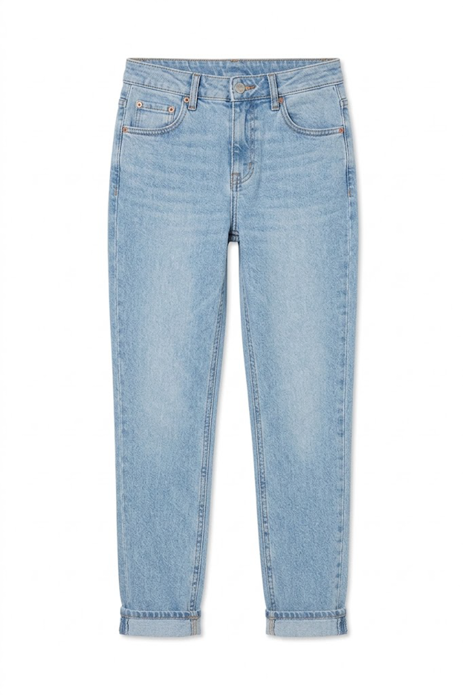 經典淺藍水洗高腰修身老媽牛仔褲 (Vintage Light-Wash High-Rise Mom Jeans)