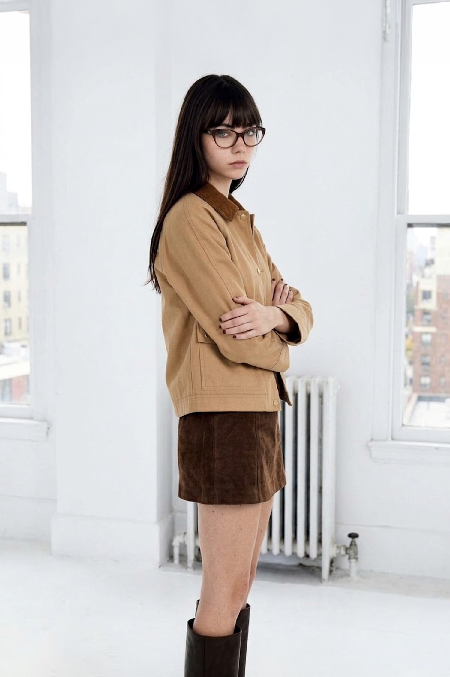 復古燈芯絨翻領帆布工裝拉鍊外套 (Canvas Workwear Jacket with Contrast