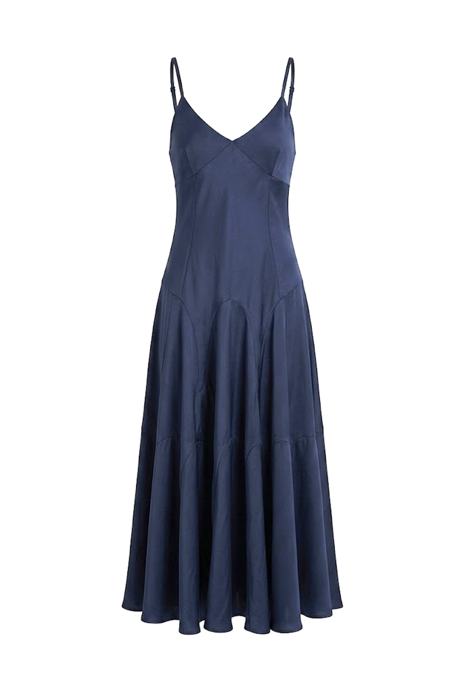 弧形幾何拼片緞面細肩帶長洋裝 (Paneled Satin Slip Maxi Dress)