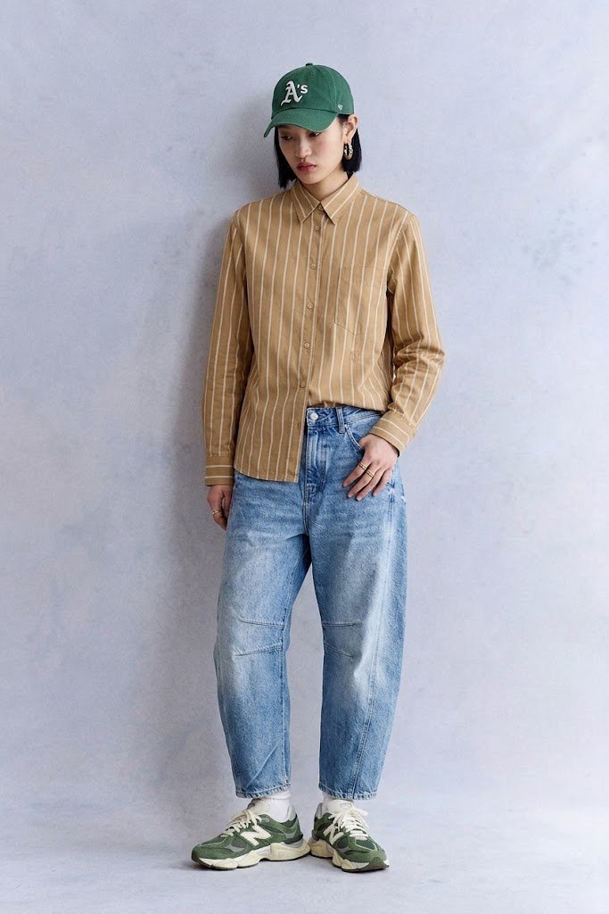 經典條紋拼向純棉微寬鬆長袖襯衫 (Striped Poplin Oversized Shirt)
